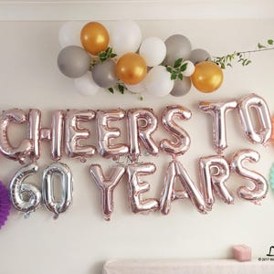 Salud a 60, 30, 21 globos de oro rosa, bolas de cumpleaños, globos de guirnalda, plata, globos de oro, Feliz, cartas, Bon Anniversaire, Edad