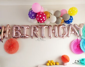 Birthday Gold Balloons | Silver | Rose Gold Balloons, Letters, Balloon Banner, Garland, Wedding Banner, Fiesta, Party, Hashtag