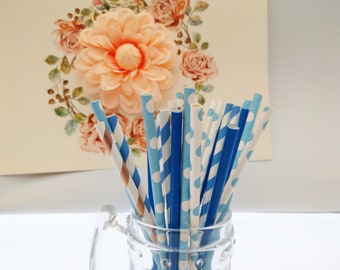 Rose Gold Paper Straws, Stripe Straws, Royal Blue, Party Supplies, Birthday, Wedding, Engagement, Bridal, Chevron, Polka Dot, Baby Shower