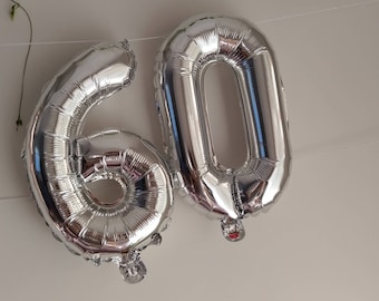 Happy Birthday Balloons, 60 years, cheers to 60, silver, gold balloons, number balloons, bday, 30, 1st birthday, i am one