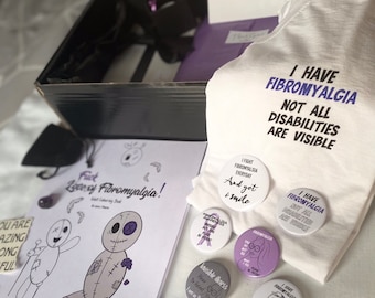 NEW - The Fibromyalgia Gift Box - with T-shirt, plus magnets, stickers and more - Fibomyalgia awareness