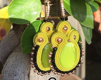 Acid Green and black earrings