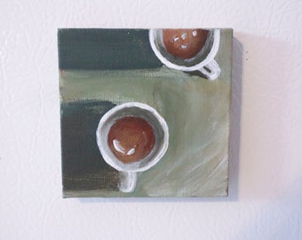 mini coffee cup painting acrylic on canvas - fridge magnet