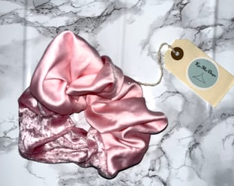 Pink satin and velvet colour block scrunchie - limited edition