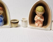 Vintage Holt Howard praying children candle holders original foil label