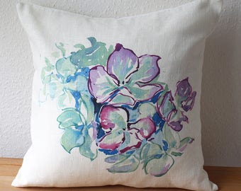 Cushion cover in linen, flowers, water color original, digital printed