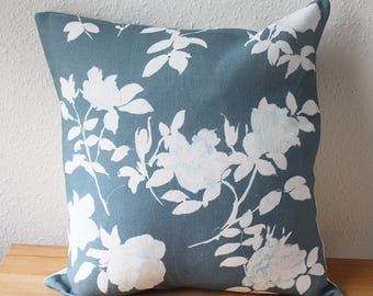 Cushion cover in linen, white roses, water color original, digital printed