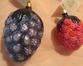 2 Vintage Christopher Radko Authentic Christmas Ornament crystal hand painted 1994 frosted Berries 94-340-0 Made in Germany NOS