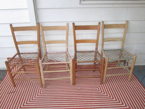 4 Primitive 1800s Chairs Webbing Of Rawhide Gutt Dove Tail In Etsy