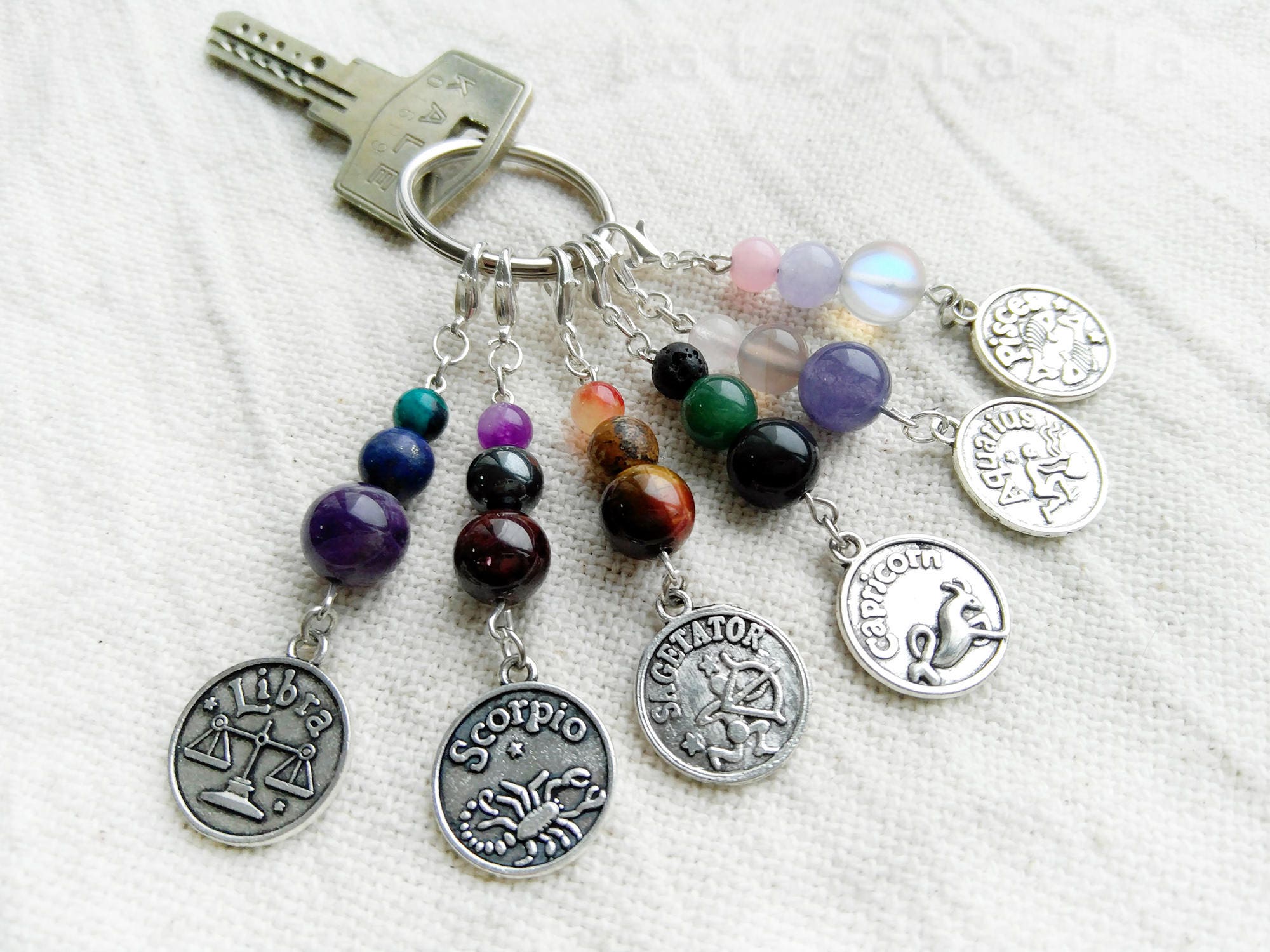 Zodiac Keychain Libra Scorpio Capricorn Aquarius Pisces Keychain Zodiac Amulet Purse Charm Astrology Talisman Birthstone Amulet - 