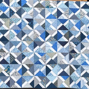 Chasing the Blues Away / blue and white throw quilt/ modern blue throw quilt/