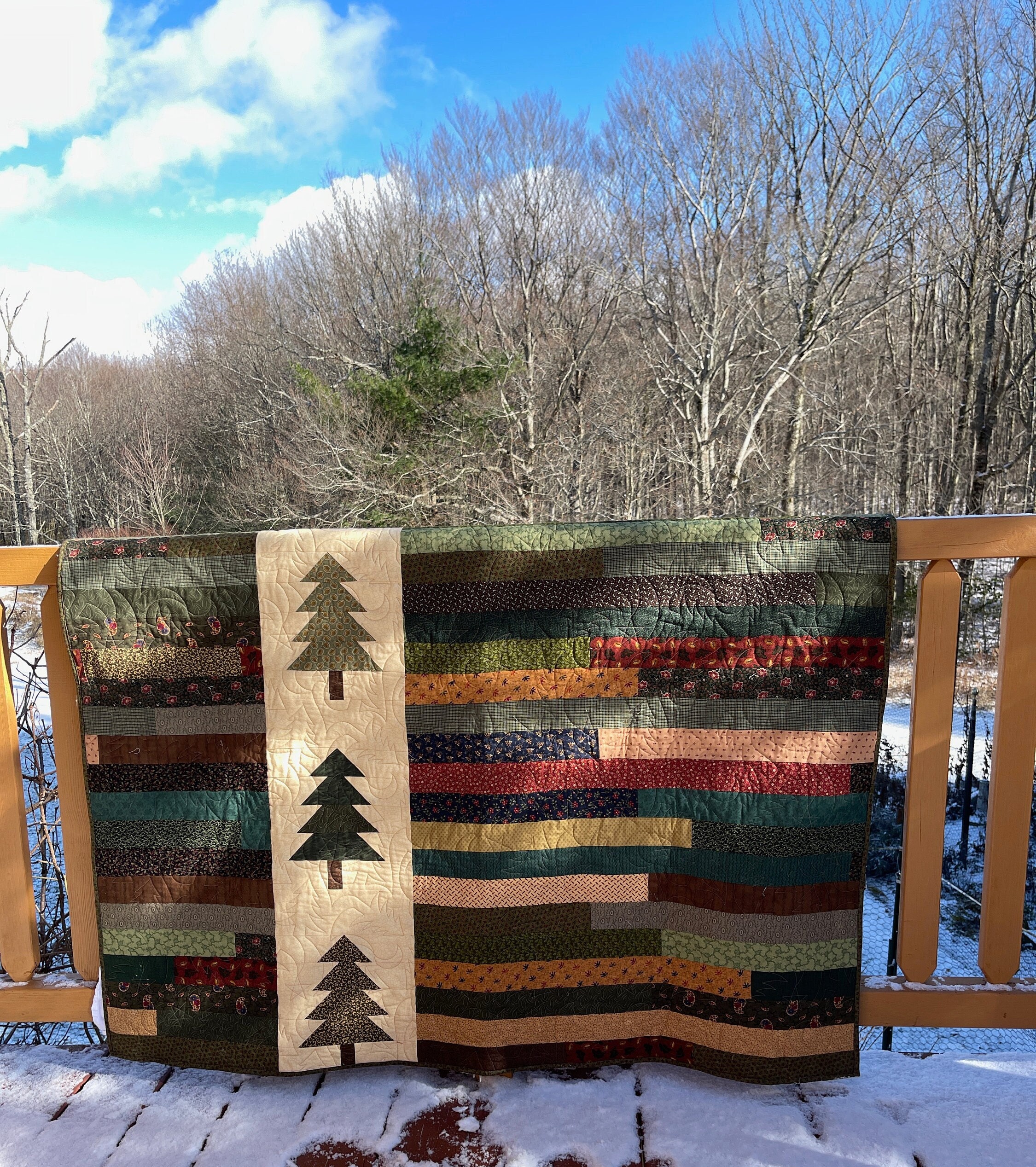 Barclay Woods Quilt/pine Tree Quilt/rustic Quilt/fall Quilt/ Rustic