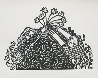 Flower Giving - Original Handmade Linocut Print