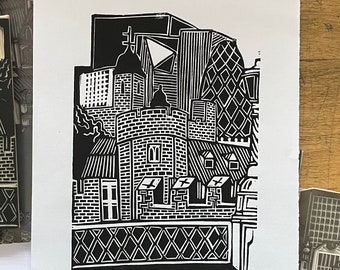 Tower of London - Original Handmade Linocut Print