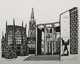 Coventry Cathedral - Original Handmade Linocut Print