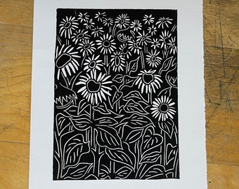 Sunflowers - Original Handmade linocut print