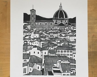 Florence Rooftops - Original Handmade Linocut Print