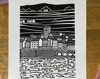 Saint-Saphorin - Original Handmade Linocut Print