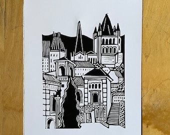 Palais de Rumine - Original Handmade Linocut Print