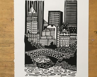 Central Park, New York - Original Handmade Linocut Print