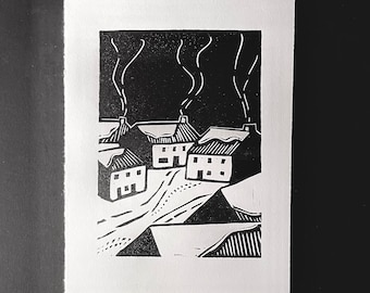 Winter - Original handmade linocut print