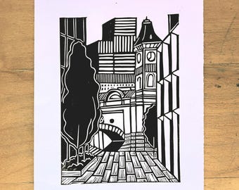 Birmingham Museum - Original Handmade Linocut Print