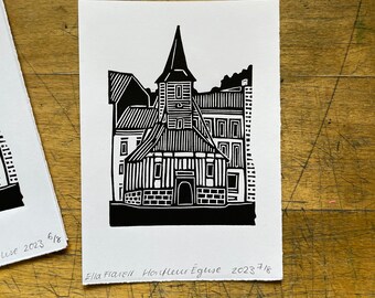 Honfleur Église - Original Handmade Linocut Print