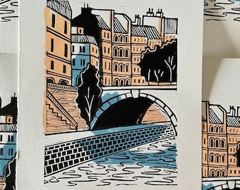 Au Bord de la Seine - Original handmade linocut print *LIMITED EDITION*