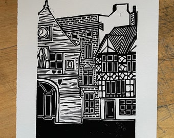 Shrewsbury - Impression linogravée originale faite à la main