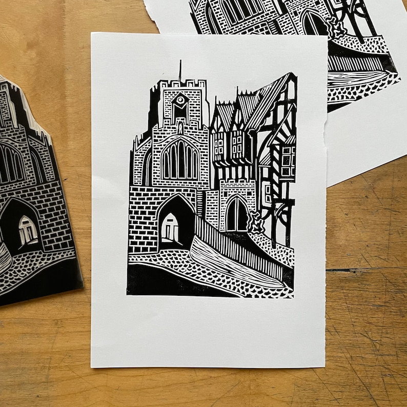 Lord Leycester Hospital, Warwick Original Handmade Linocut Print image 1