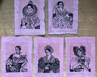 Women, Dreaming - Original Handmade Linocut Print