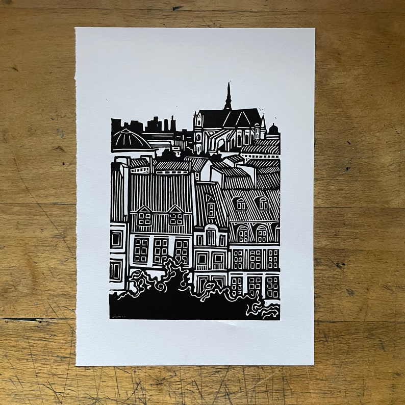 Les Halles, Paris Original Handmade Linocut Print zdjęcie 1