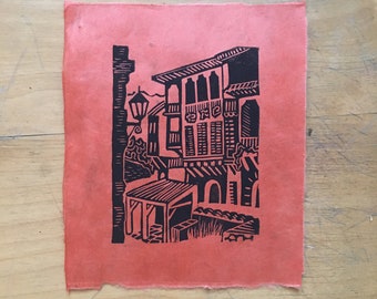 Santillana del Mar - Original Handmade Linocut Print