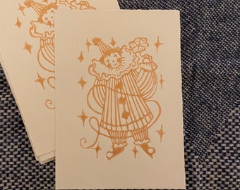 Vintage Clown - Original Handmade Linocut Print