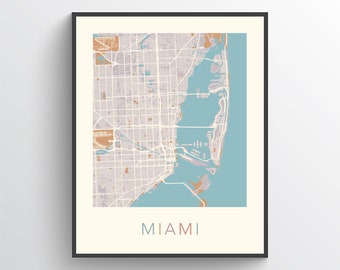 Miami Map, Miami Poster, Miami Print, Map of Miami, Miami Street Map, Miami City Map, Miami Art, Miami, US Art, US Print, US Poster