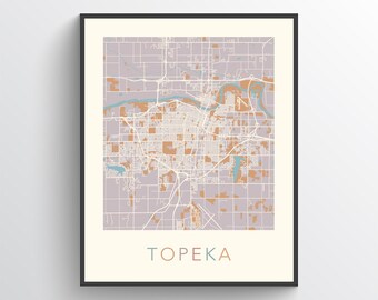 Topeka Map Print, Topeka KS, Topeka Poster, Topeka Print, Topeka Gift, Topeka Art, Topeka Kansas, Topeka City Map, Topeka Street Map