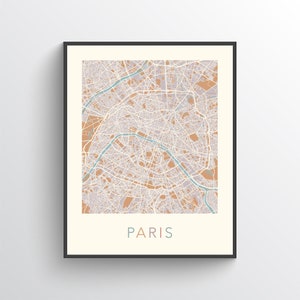 Impression carte de Paris, Paris France, plan des rues de Paris, plan de la ville de Paris, carte artistique de Paris, art mural Paris, affiche de Paris, carte cadeau de Paris, décoration de Paris