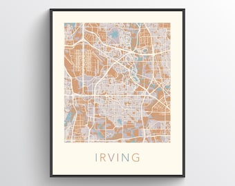 Irving Map Print, Irving TX, Irving Poster, Irving Print, Irving Gift, Irving Art, Irving City Map, Irving Texas, Irving Street Map