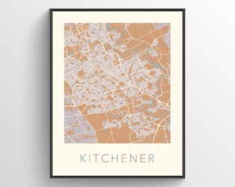 Kitchener Map, Kitchener ON, Kitchener Poster, Kitchener Map Print, Kitchener Gift Map, Kitchener City Map, Kitchener Ontario, Canada