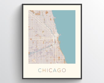 Chicago Map, Chicago City Map, Chicago Street Map, Chicago Poster, Chicago Art, Chicago Map Print, Illinois Print, US, USA, Giclee Print