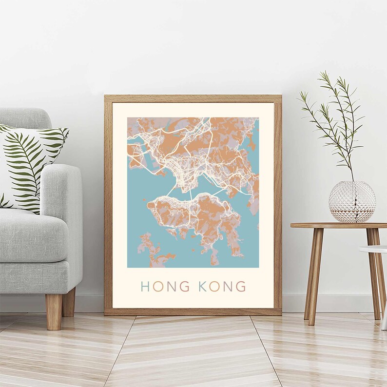 Hong Kong Map Hong Kong Print Hong Kong Poster Hong Kong Etsy