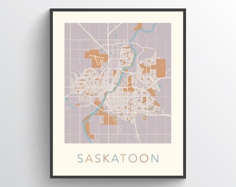 Saskatoon Map, Saskatoon SK, Saskatoon Art, Saskatoon Poster, Saskatoon Wall Art, Saskatoon City Map, Saskatoon Print, Saskatchewan, Canada