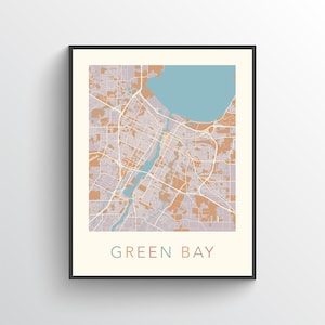 Carte de Green Bay, Wisconsin, impression de Green Bay, affiche de Green Bay, impression de carte de Green Bay, oeuvre d'art de Green Bay, Green Bay Wisconsin, art mural, Green Bay