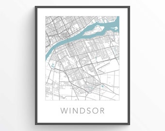 Windsor Map Print, Windsor ON, Windsor City Map, Windsor Wall Art, Windsor Gift, Windsor Poster, Windsor Ontario, Windsor Street Map, Canada