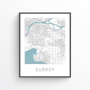 Surrey Map Print, Surrey BC, Surrey City Map, Surrey Wall Art, Surrey Gift Map, Surrey Poster, British Columbia, Surrey Street Map, Canada