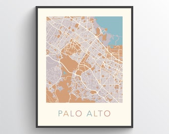 Palo Alto Map, Palo Alto CA, Palo Alto City Map, Palo Alto Poster, Palo Alto Print, Palo Alto Gift, Palo Alto Art, Palo Alto California
