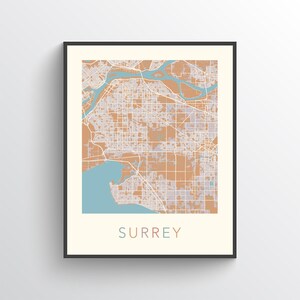 Surrey Map Print, Surrey BC, Surrey Art Print, Surrey City Map, Surrey Gift Map, Surrey Poster, Surrey Wall Art, British Columbia, Canada