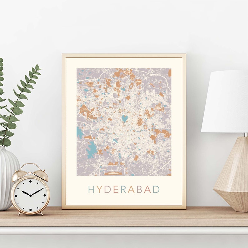 Hyderabad Map Hyderabad India Hyderabad Print Hyderabad Etsy