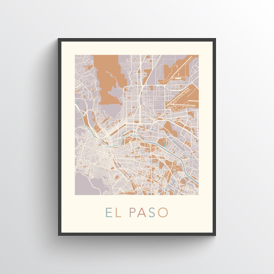El Paso Map, El Paso TX, El Paso Poster, El Paso Print, El Paso City