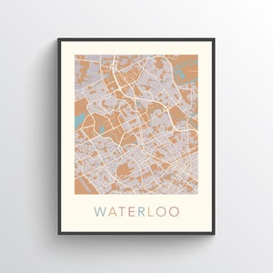 Waterloo Map, Waterloo ON, Waterloo Print, Waterloo Poster, Waterloo Art, Waterloo City Map, Waterloo Street Map, Waterloo Ontario, Canada